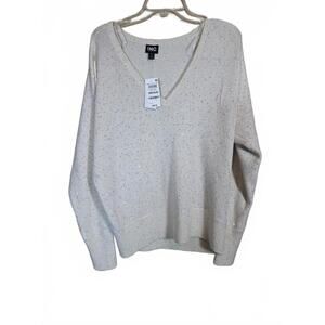 I.N.C. INTERNATIONAL CONCEPTS WOMENS SEQUIN-SHINE V-NECK SW WASHED WHITE M